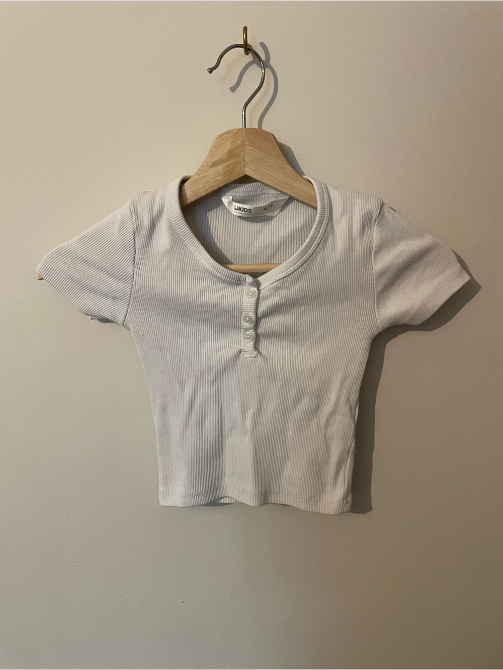 Kids Short Sleeve Ribbed  Top - White